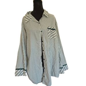 PINK Victoria's Secret Womens Green and White Striped Sleep Shirt